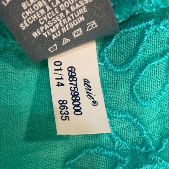 Aerie Medium Short-sleeved Scoop-neck Turquoise Blouse With Eyelet Embroidery. - Picture 6 of 6
